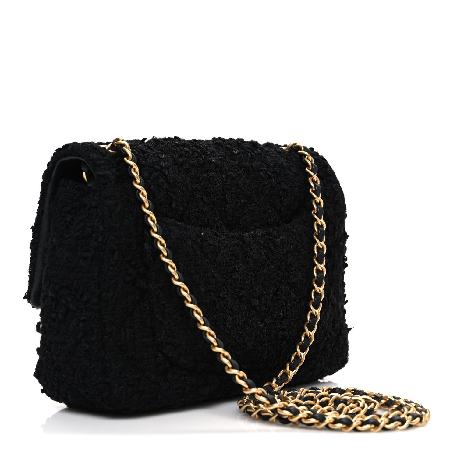 Chanel Tweed Quilted Mini Square Flap Black