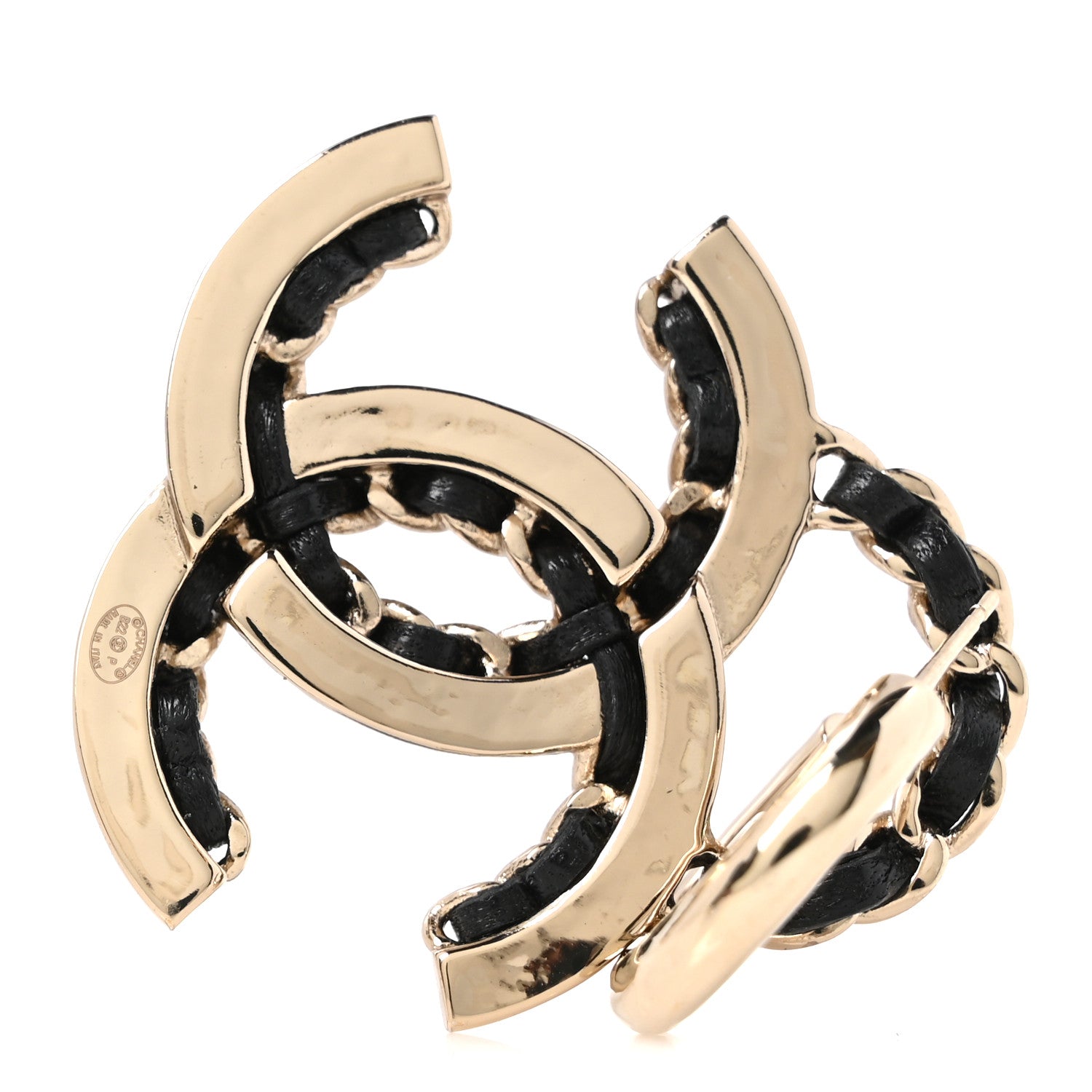 Lambskin Chain CC Drop Earrings Black Gold