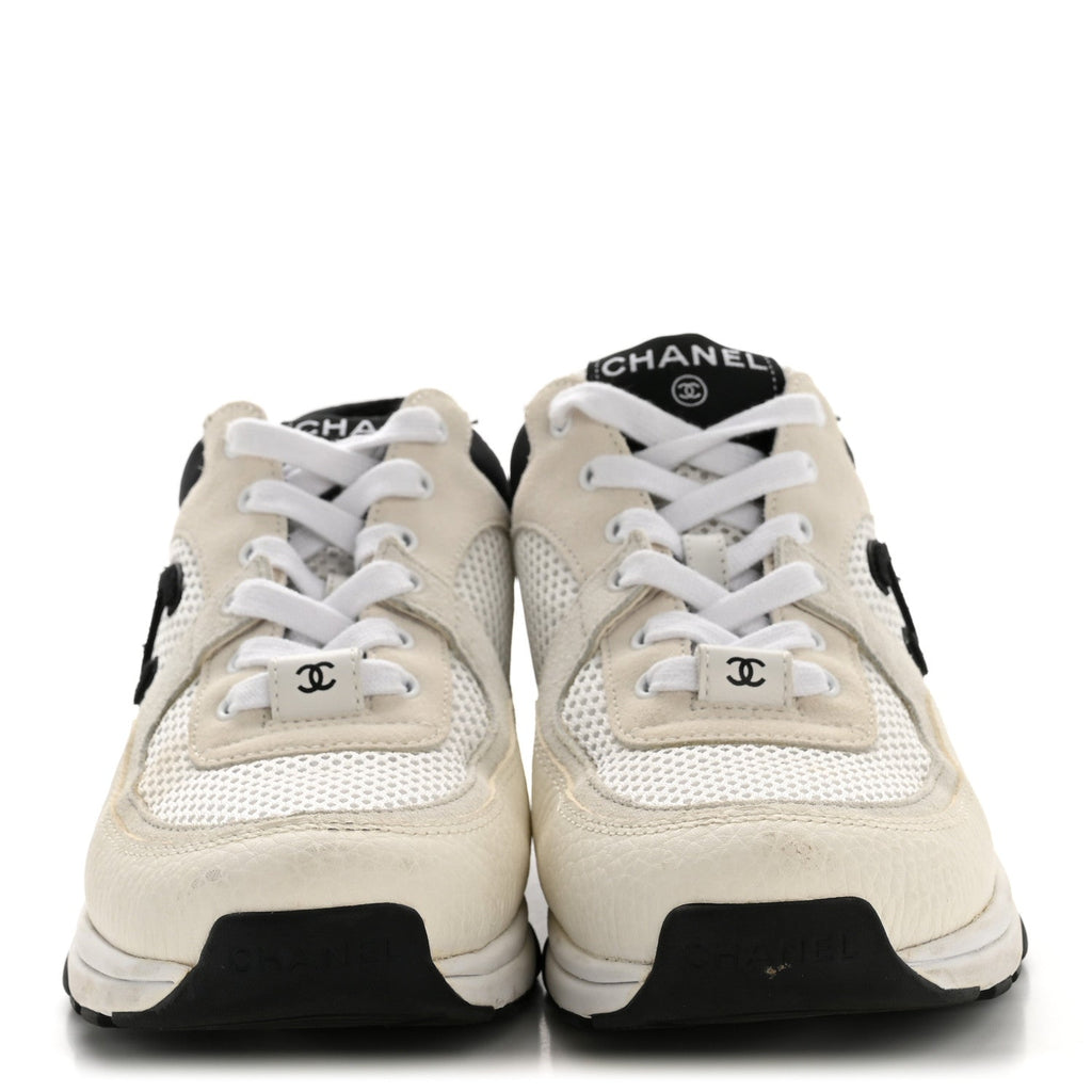 Mesh Suede Grained Calfskin Womens CC Sneakers 36.5 White Black
