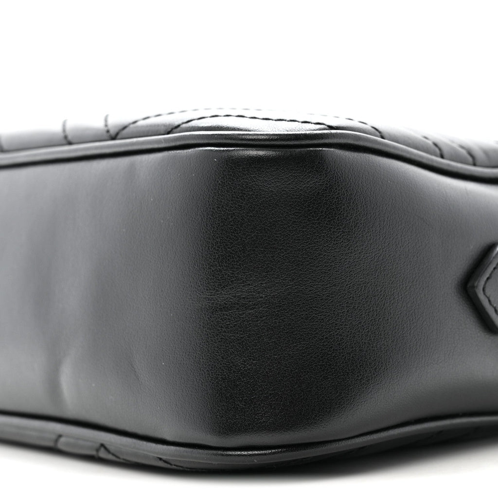 Gucci Calfskin Matelasse Monochrome Small GG Marmont Chain Shoulder Bag Black