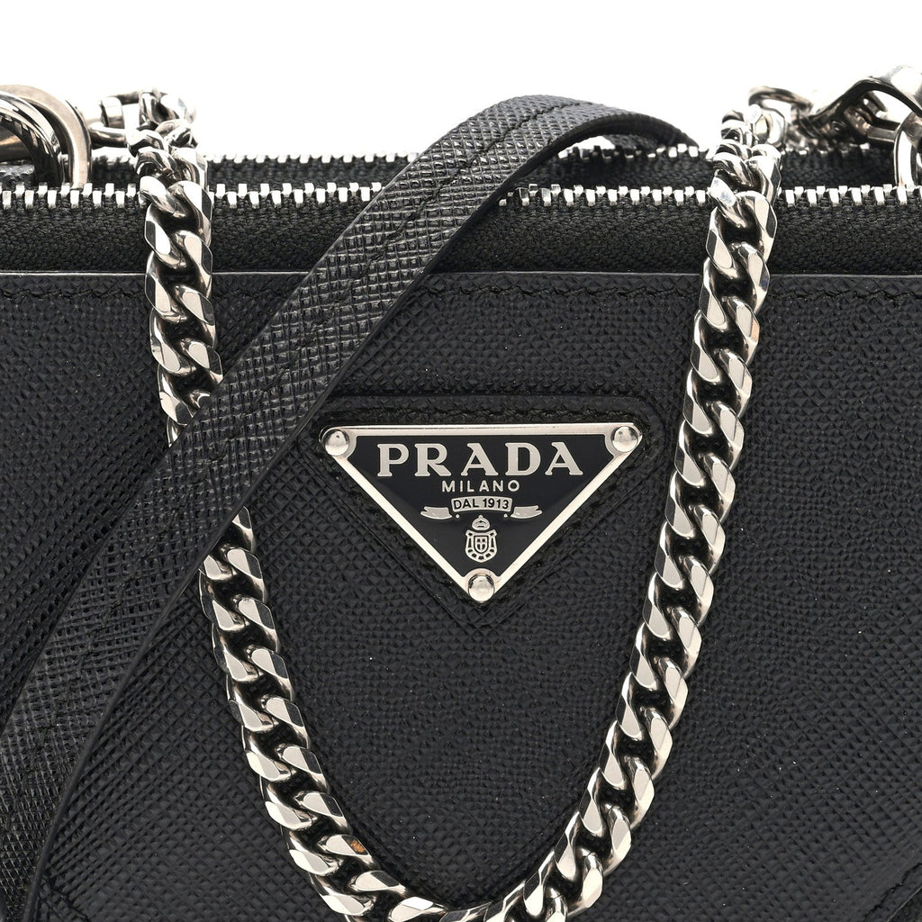 Prada Saffiano Mini Triangle Crossbody Pouch Black