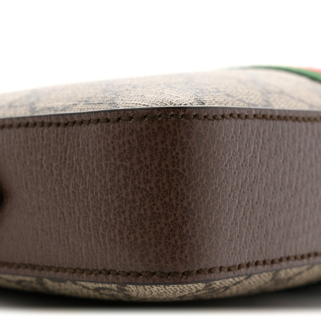 Gucci GG Supreme Monogram Textured Dollar Calfskin Web Ophidia Wristlet Shoulder Bag Beige Ebony New Acero
