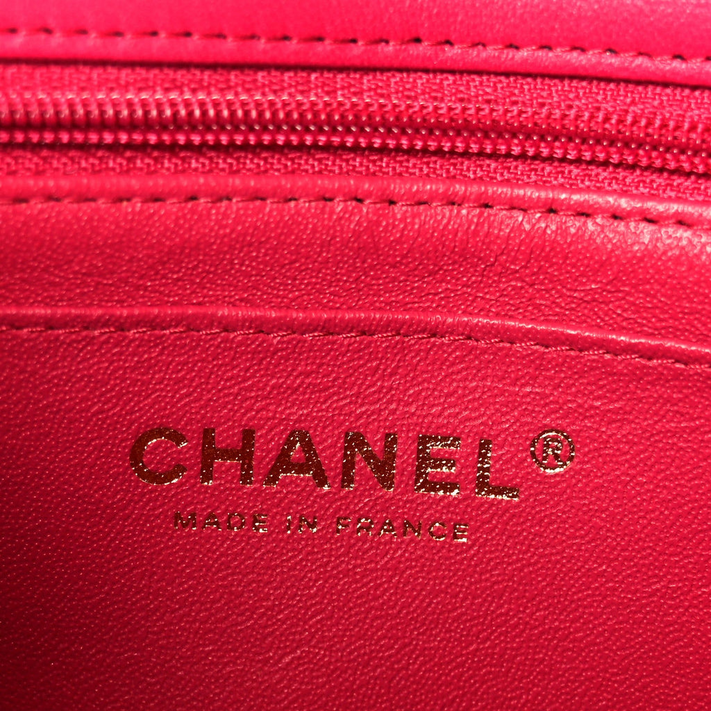 Chanel Lambskin Quilted Mini Top Handle Rectangular Flap Fuchsia