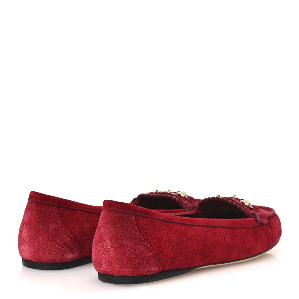 Gucci Suede Micro GG Horsebit Womens Kensington Moccasin Loafers 37  Rosso Ancora