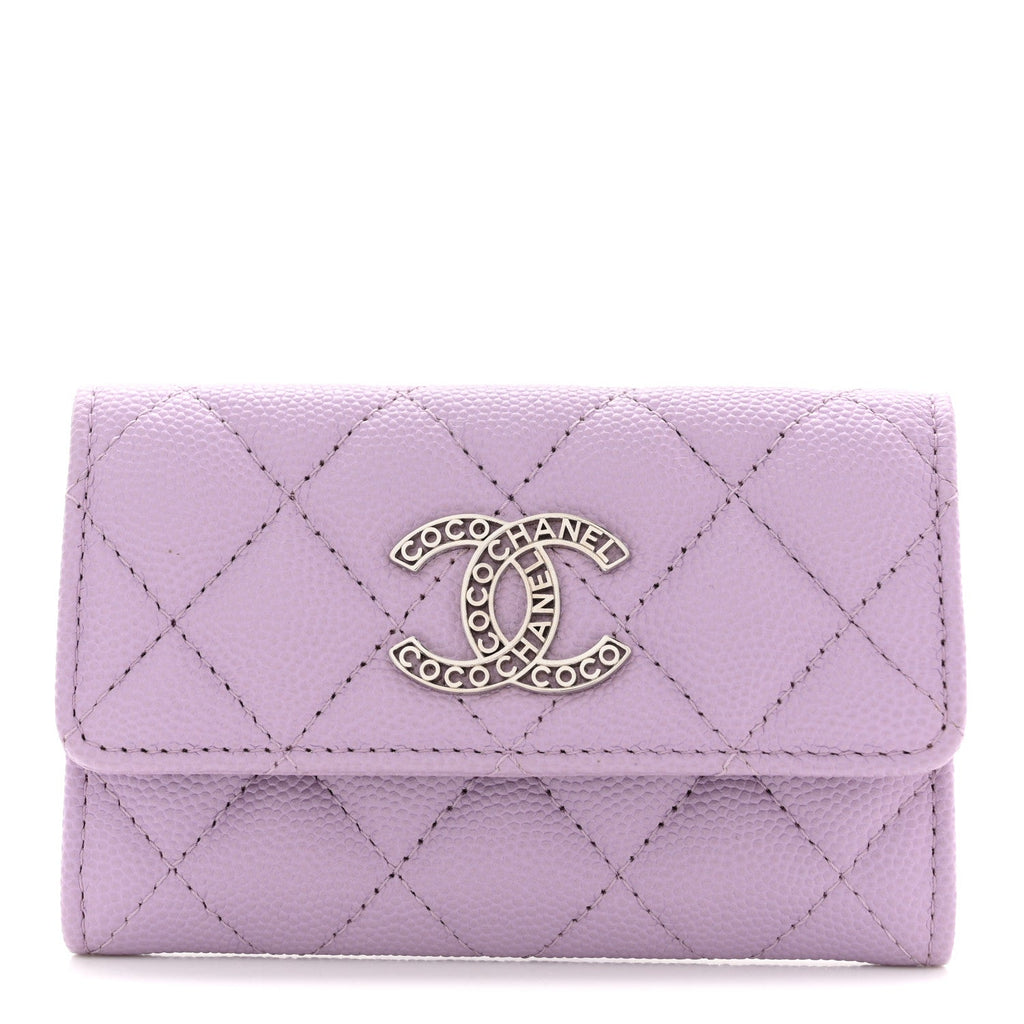 Caviar Quilted CC Logo Flap Wallet Light Purple