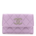 Caviar Quilted CC Logo Flap Wallet Light Purple