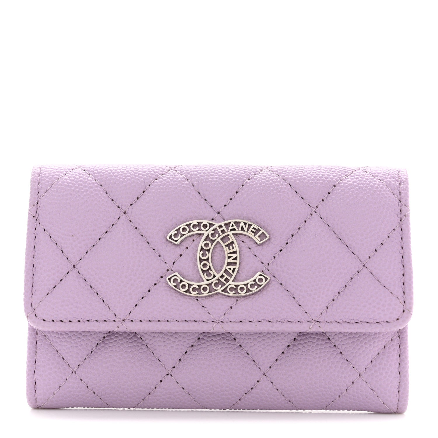 Caviar Quilted CC Logo Flap Wallet Light Purple