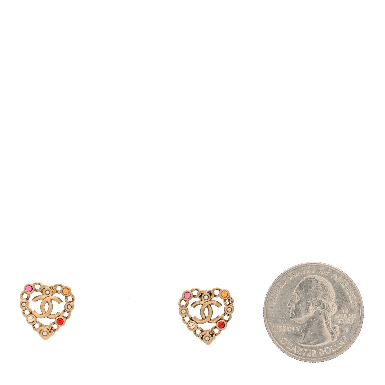 Pearl Crystal CC Heart Earrings Gold Multicolor