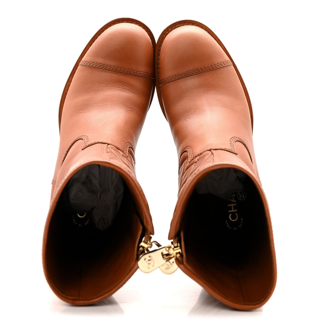 Calfskin CC Logo Mid Calf Boots 39 Brown