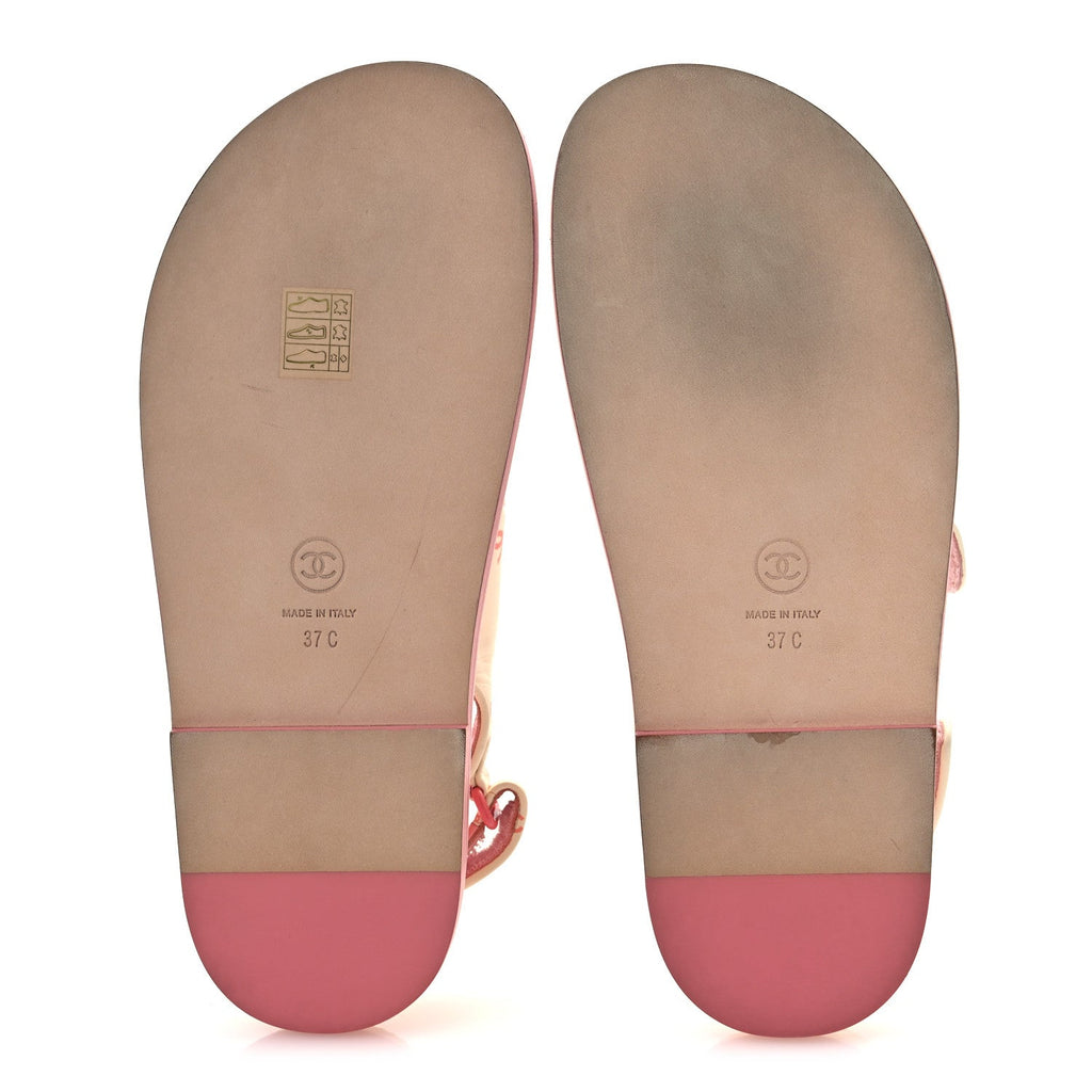Lambskin Printed CC Velcro Dad Sandals 37 White Pink