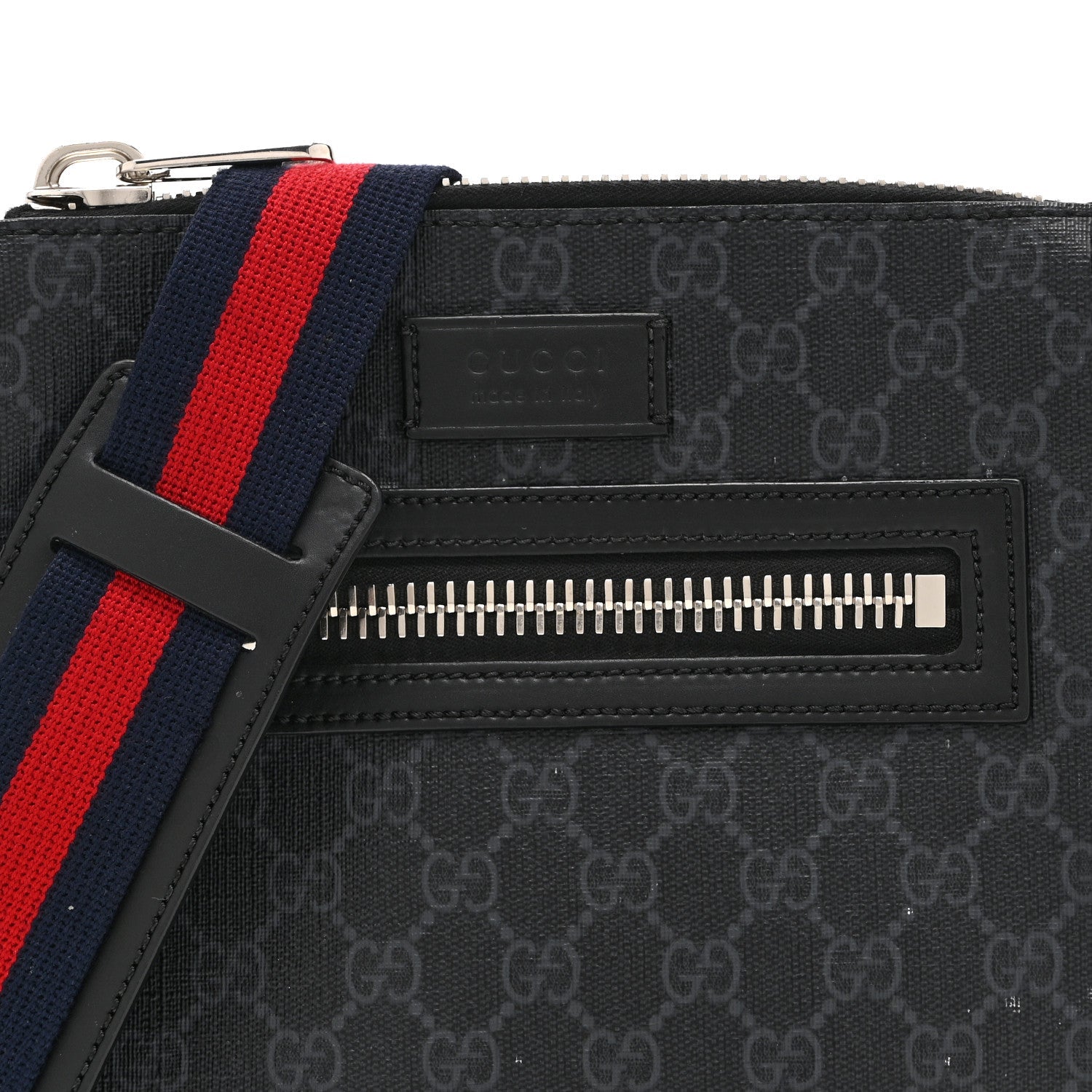 Gucci GG Supreme Monogram Web Small Flat Messenger Bag Black Grey