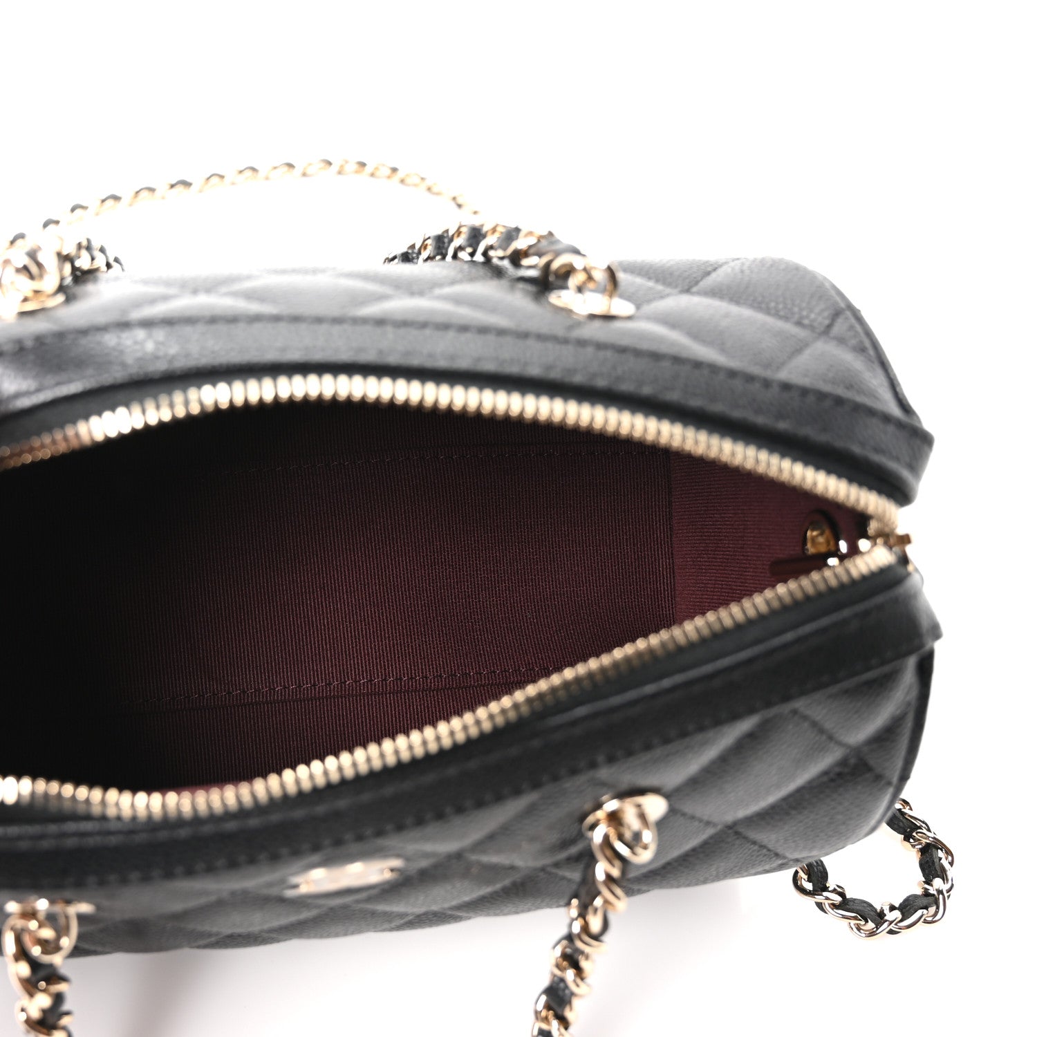 Chanel Caviar Quilted Barrel Clutch With Chain Black
