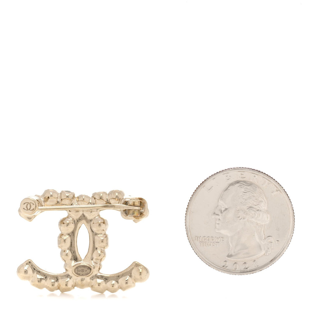 Pearl Crystal CC Brooch Black Gold