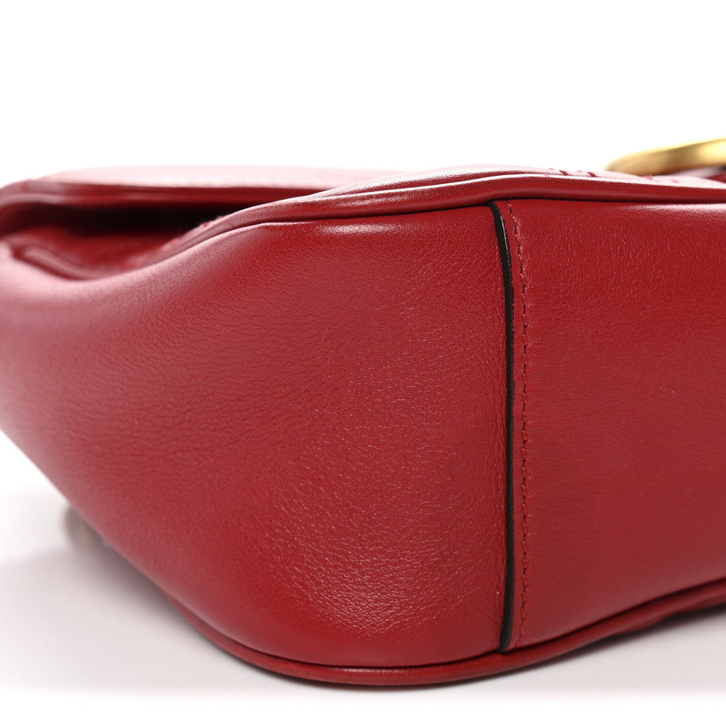 Gucci Calfskin Matelasse Small GG Marmont Shoulder Bag Hibiscus Red