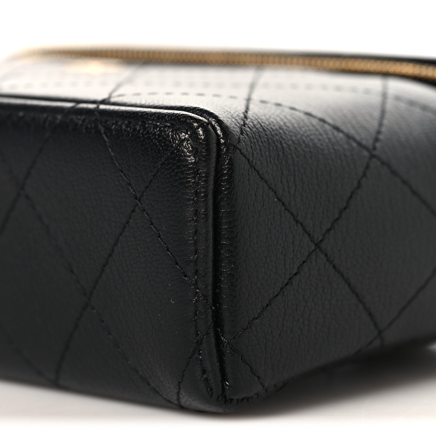 Chanel Goatskin Stitched Top Handle Slim Vanity With Chain Black