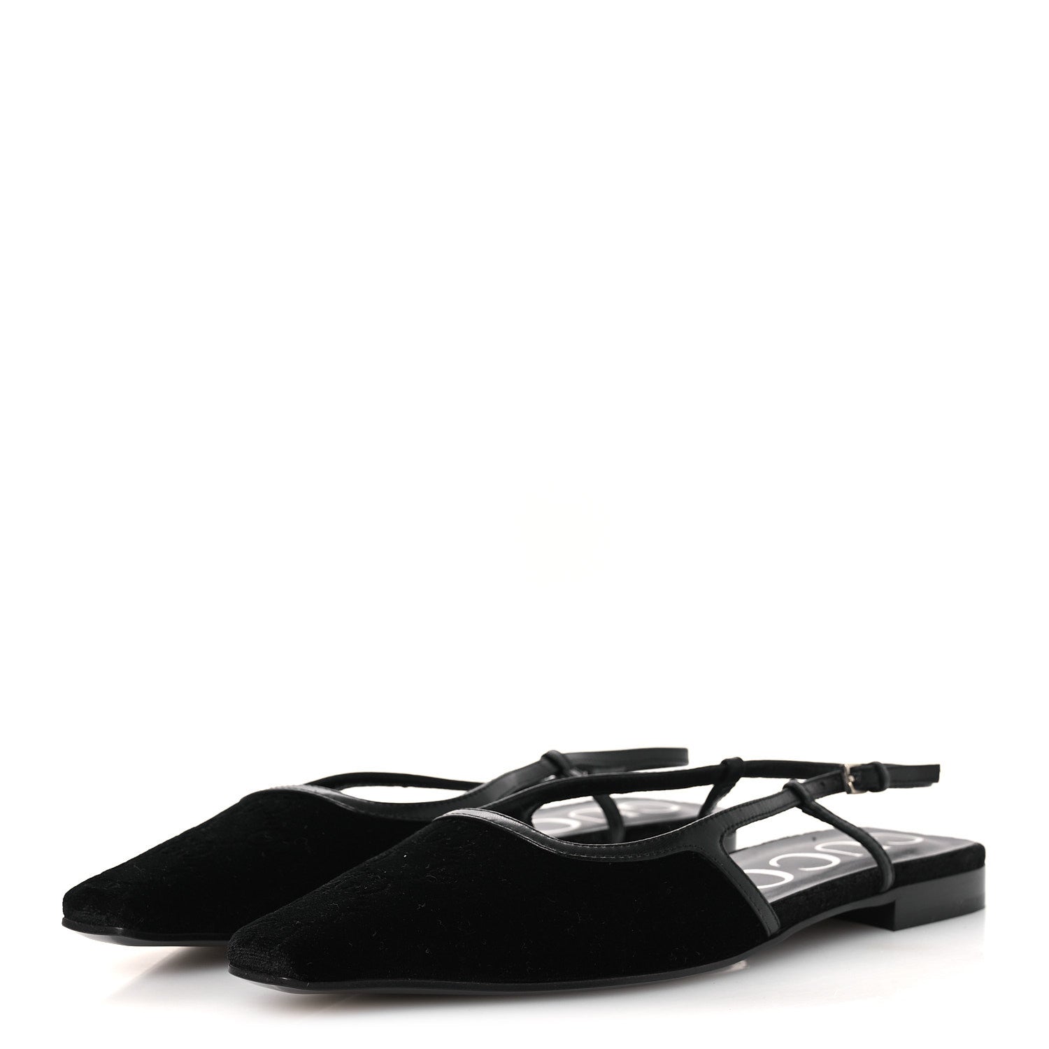 Gucci Velvet GG Monogram Slingback Ballet Flats 37.5 Black