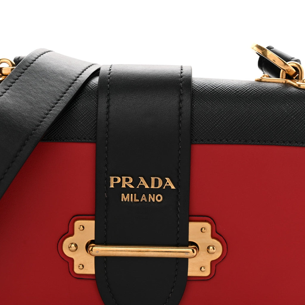 Prada City Calfskin Saffiano Cahier Bag Fuoco Black