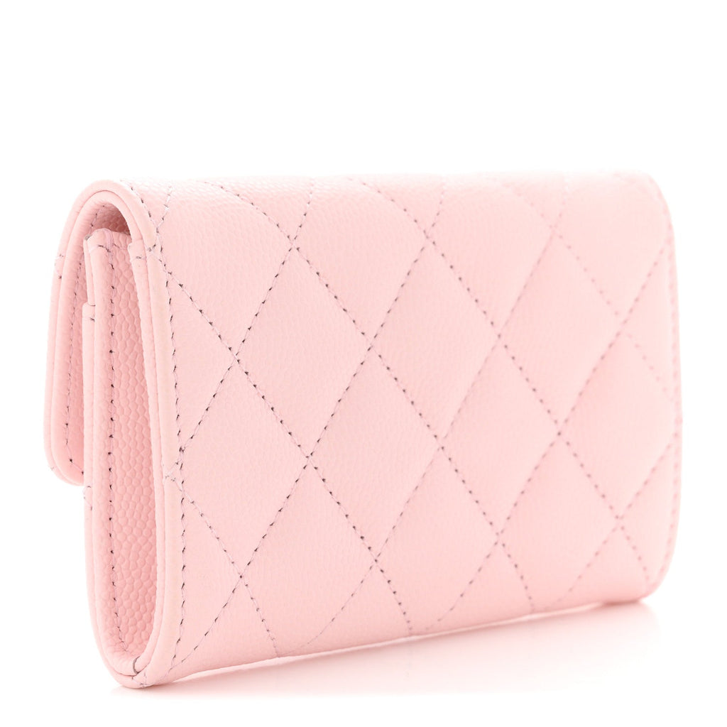Caviar Quilted CC Flap Card Holder Rose
