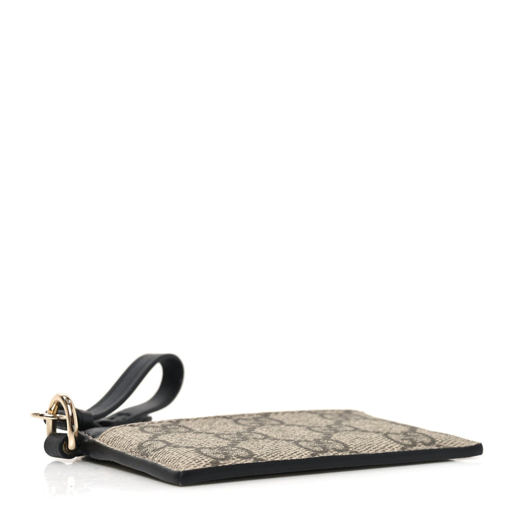 Gucci GG Supreme Monogram Calfskin Emblem Card Holder With Strap Beige Black