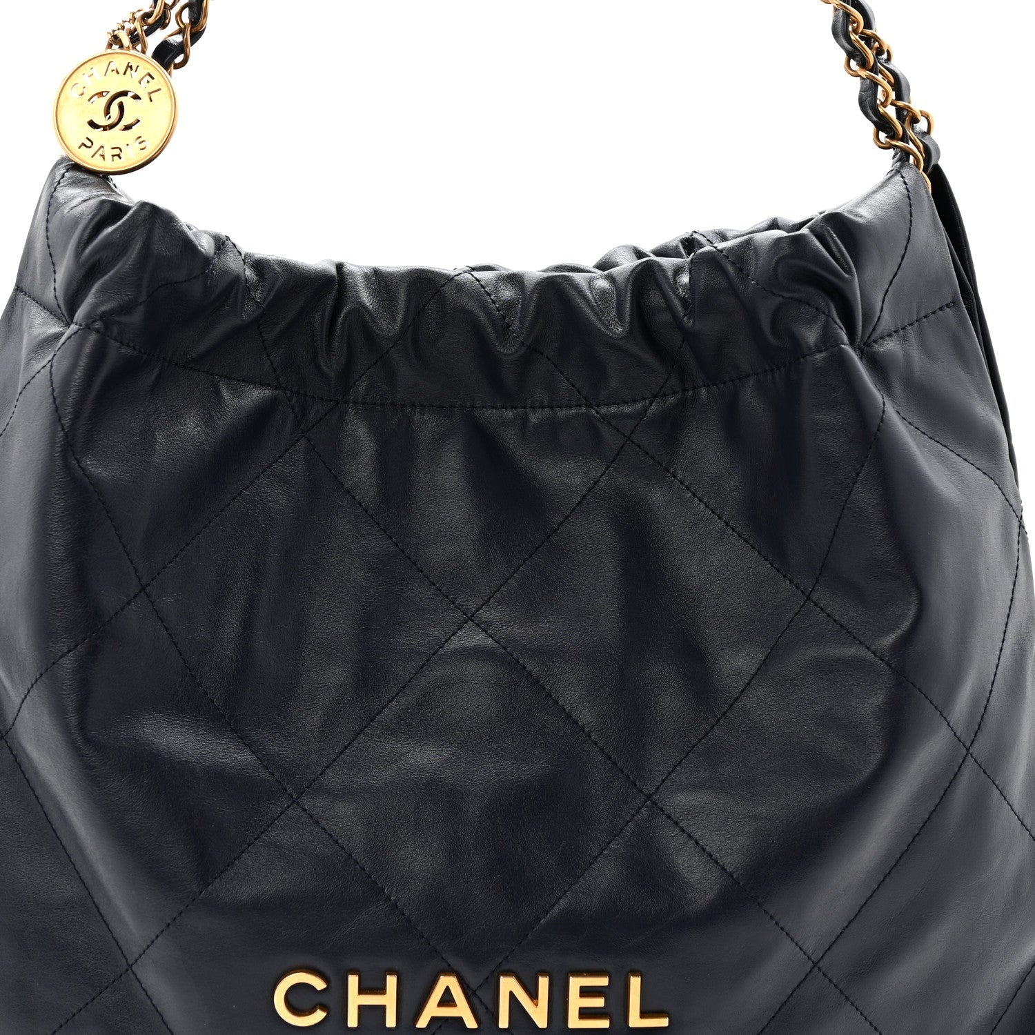 Chanel Shiny Calfskin Quilted Chanel 22 Navy Blue