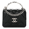 Chanel Caviar Quilted Enamel Top Handle Flap Clutch With Chain Black