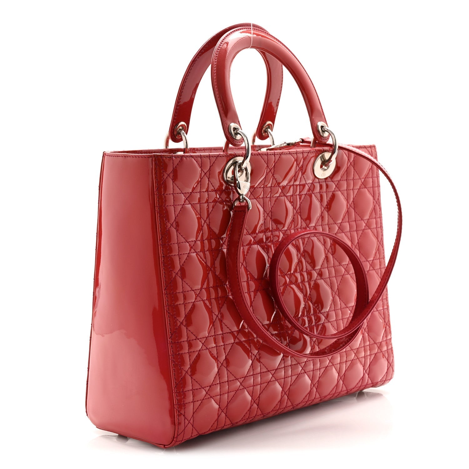 Christian Dior Patent Cannage Large Lady Dior Fuchsia