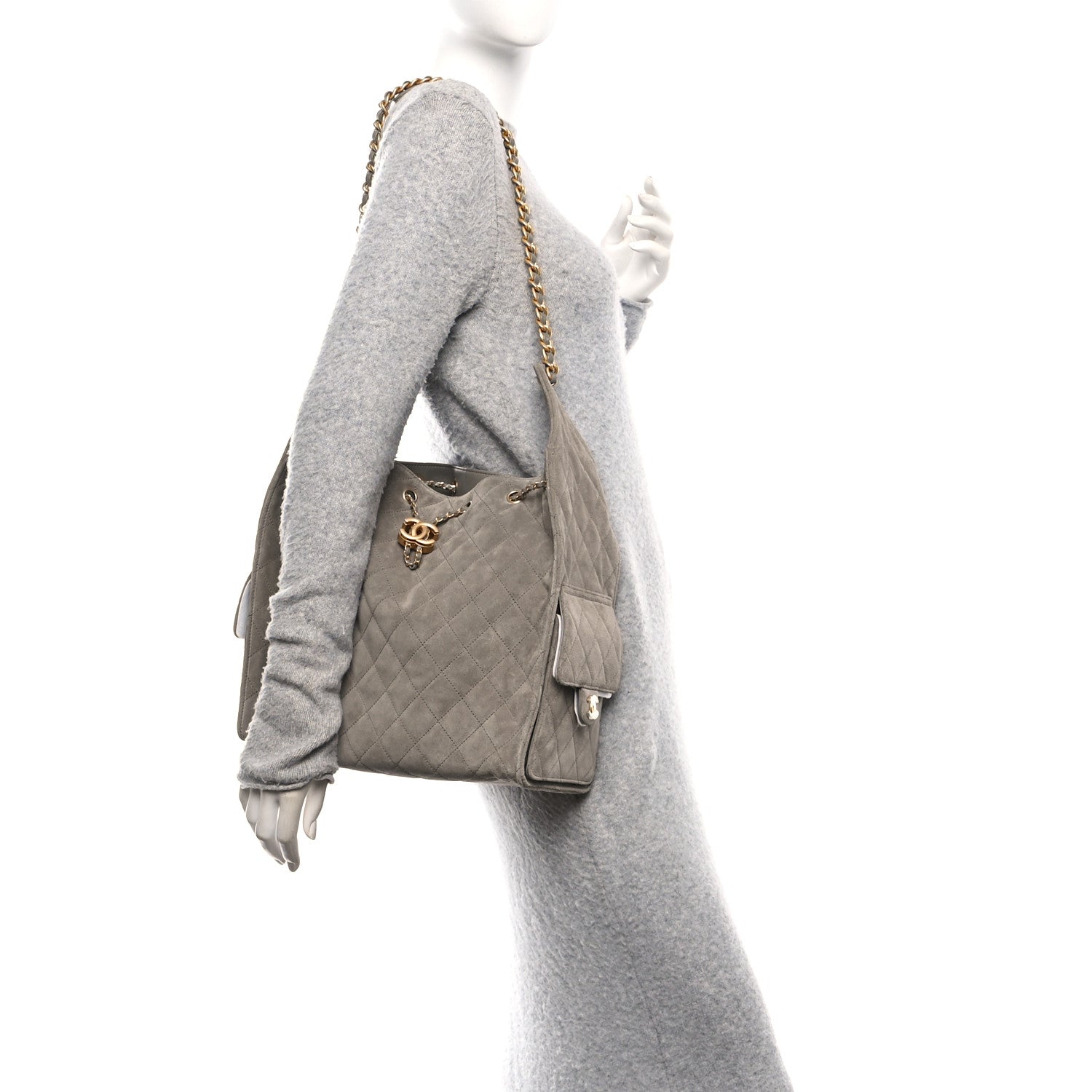 Chanel Suede Quilted Medium Chanel 25 Handbag Dark Grey