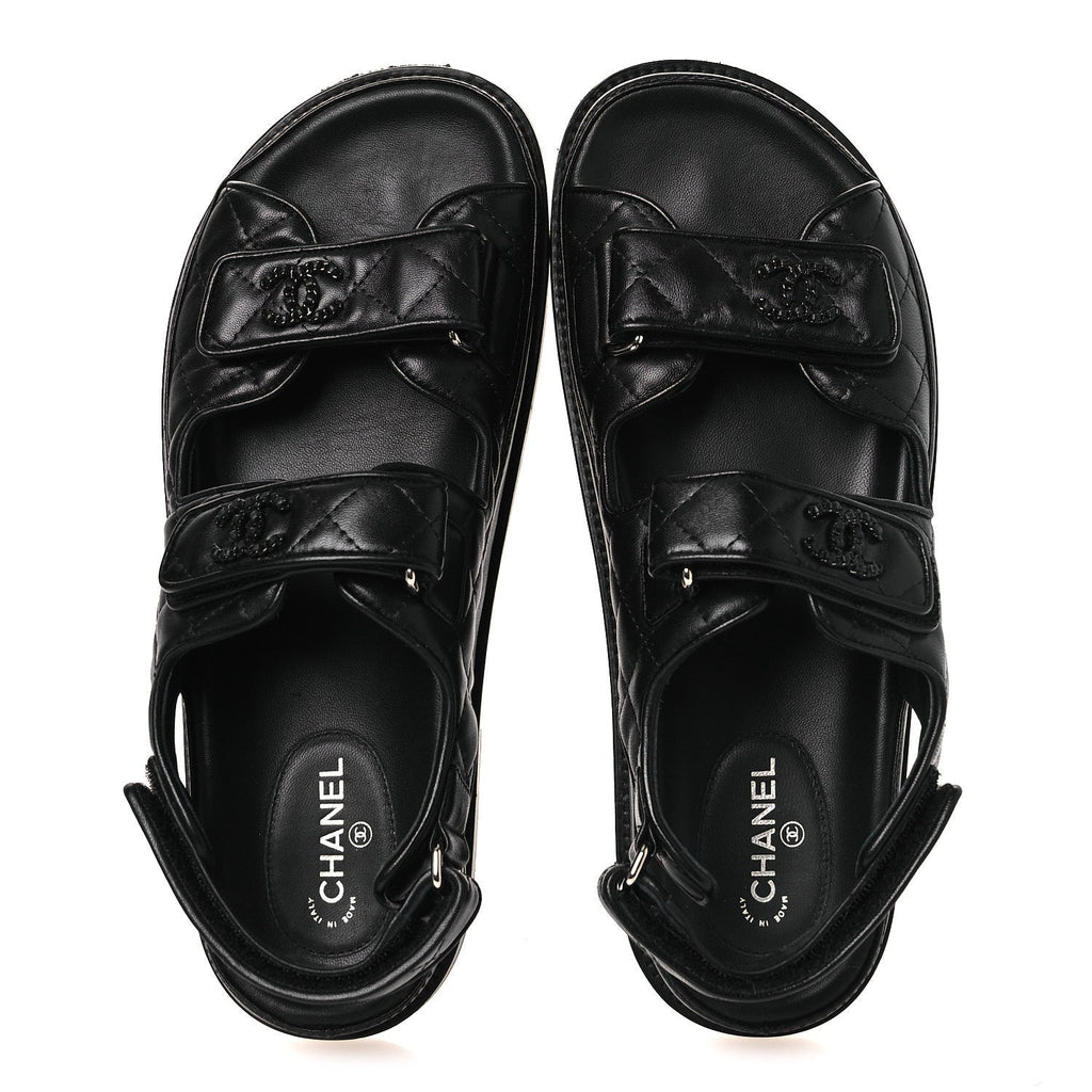 Lambskin Velcro Dad Sandals 39 Black