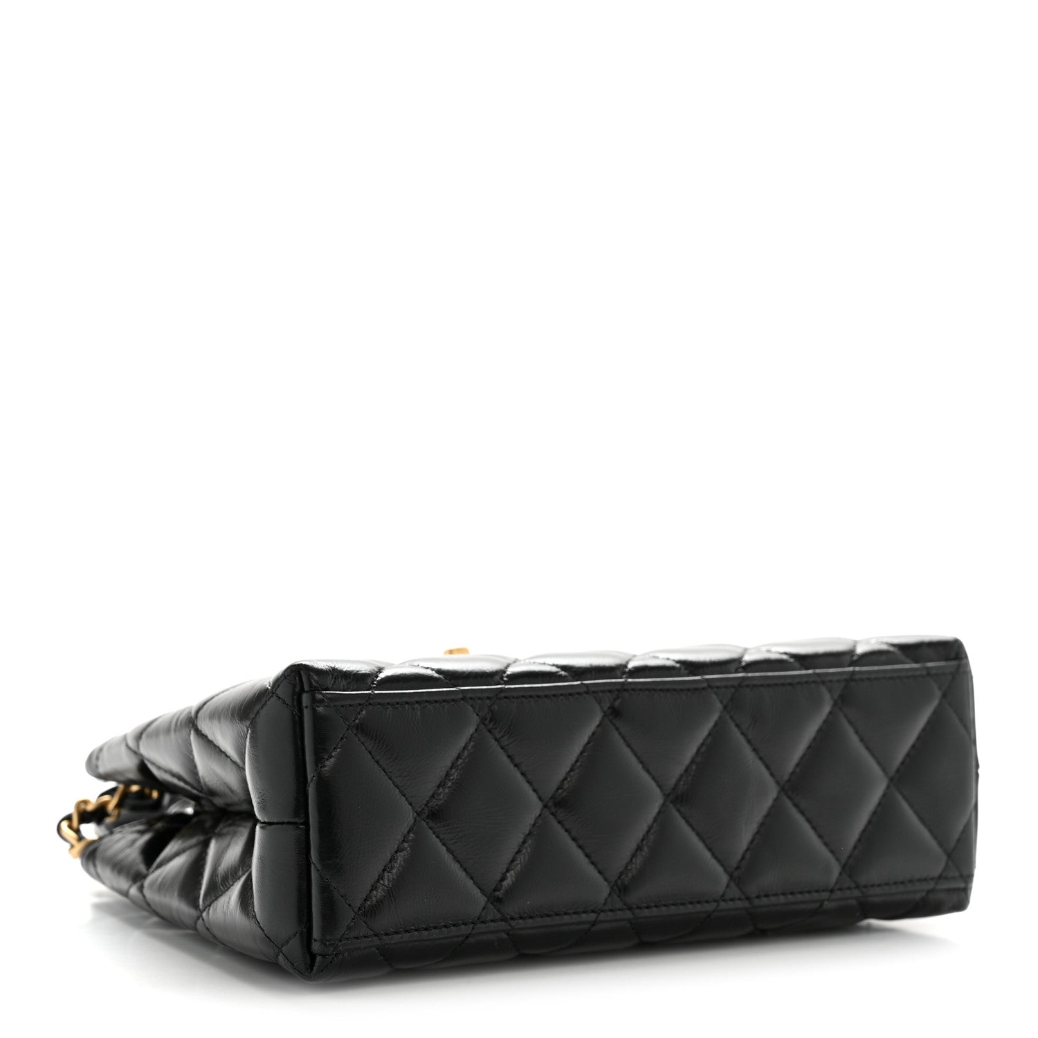 Chanel Shiny Aged Calfskin Quilted Nano Kelly Shopper Black