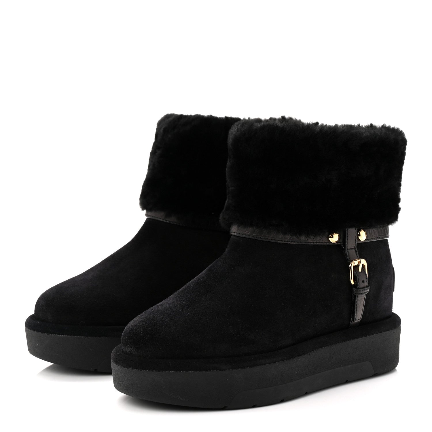 Louis Vuitton Suede Calfskin Shearling Aspen Platform Ankle Boots 37 Black