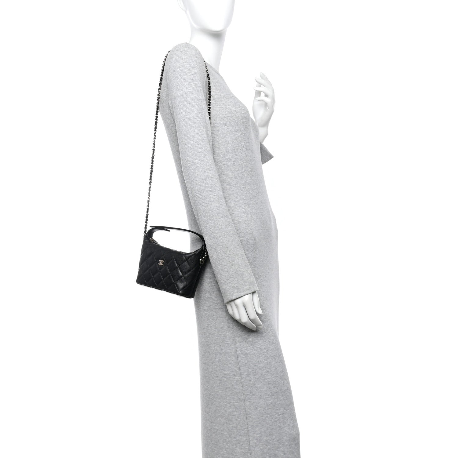 Chanel Caviar Quilted Hobo Clutch With Chain Black