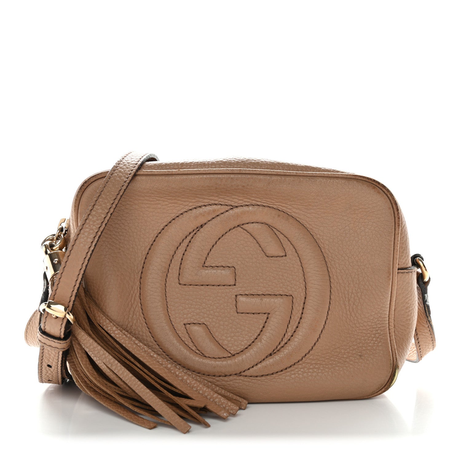 Gucci Pebbled Calfskin Small Soho Disco Bag Camelia