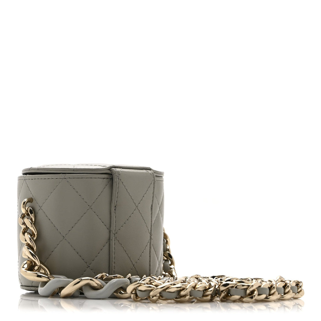 Chanel Lambskin Quilted Mini Vanity Case With Chain Grey