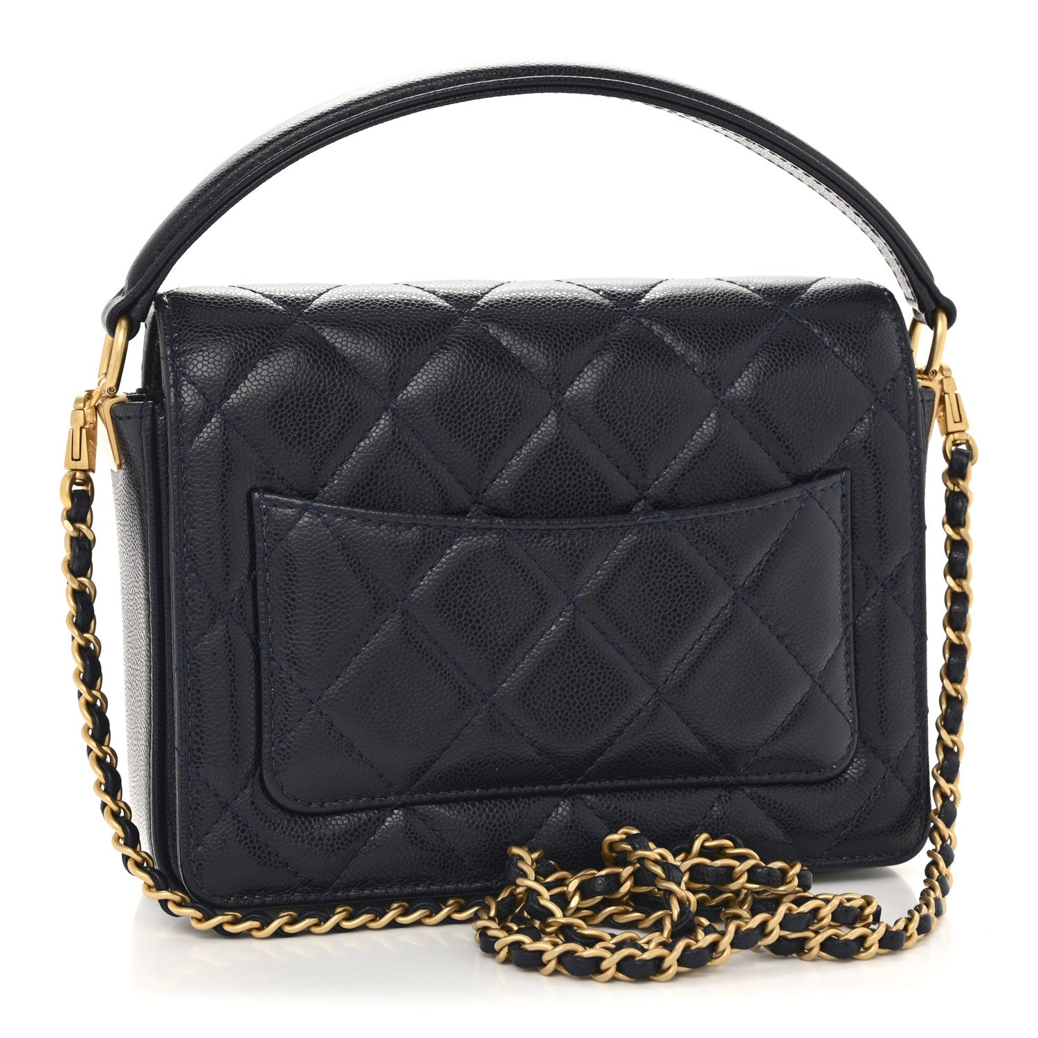 Chanel Shiny Caviar Quilted Mini Top Handle Flap Navy Blue