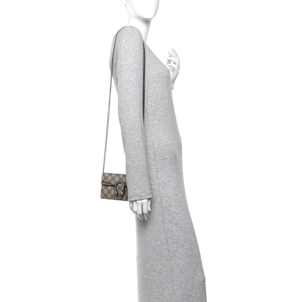 Gucci GG Supreme Monogram Super Mini Dionysus Shoulder Bag Taupe
