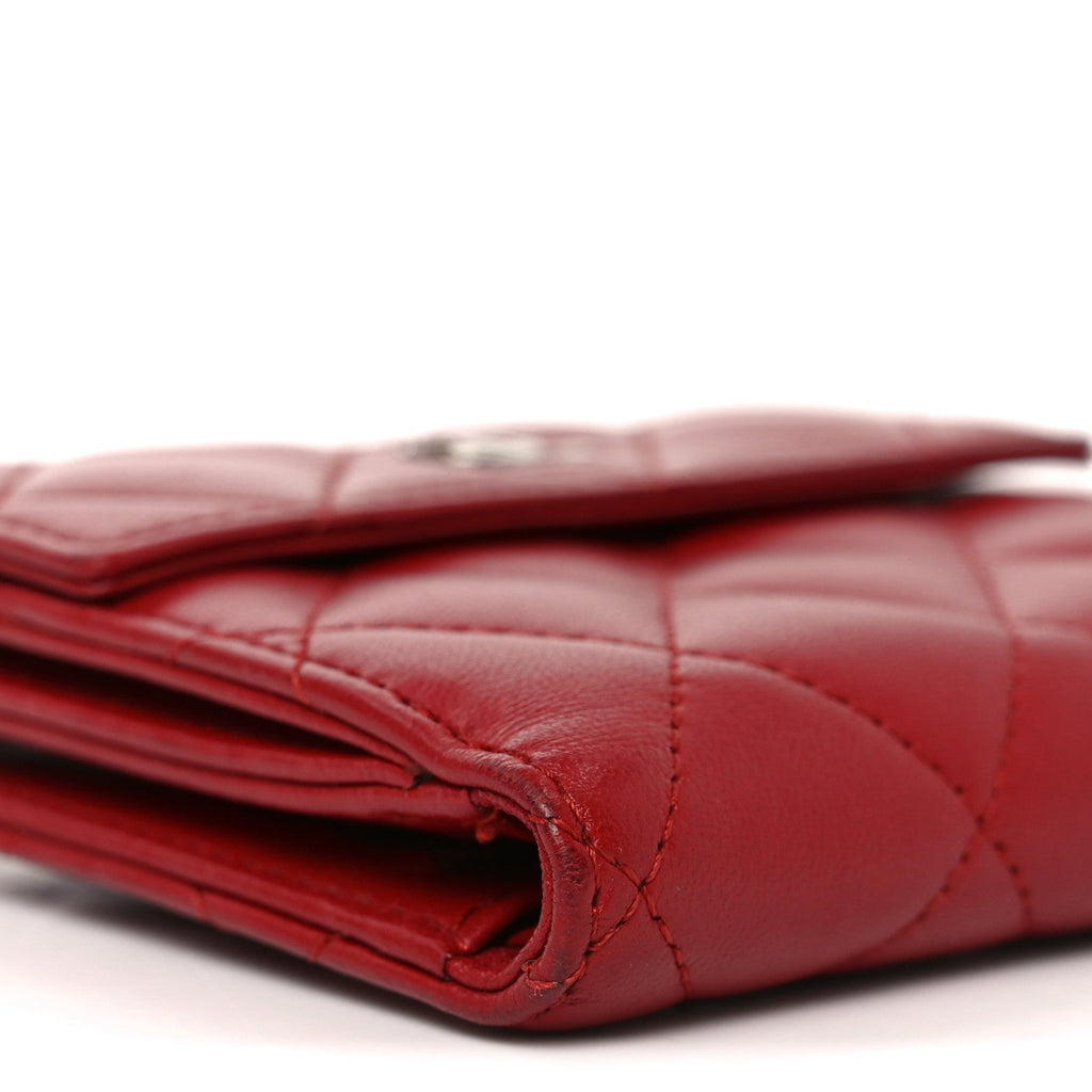 Lambskin Quilted Compact French Flap Wallet Red