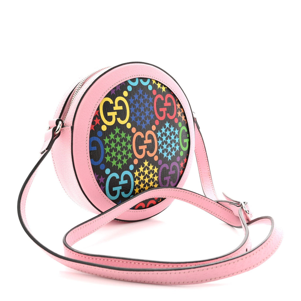 Gucci GG Supreme Monogram Psychedelic Round Shoulder Bag Black Multicolor Sugar Pink
