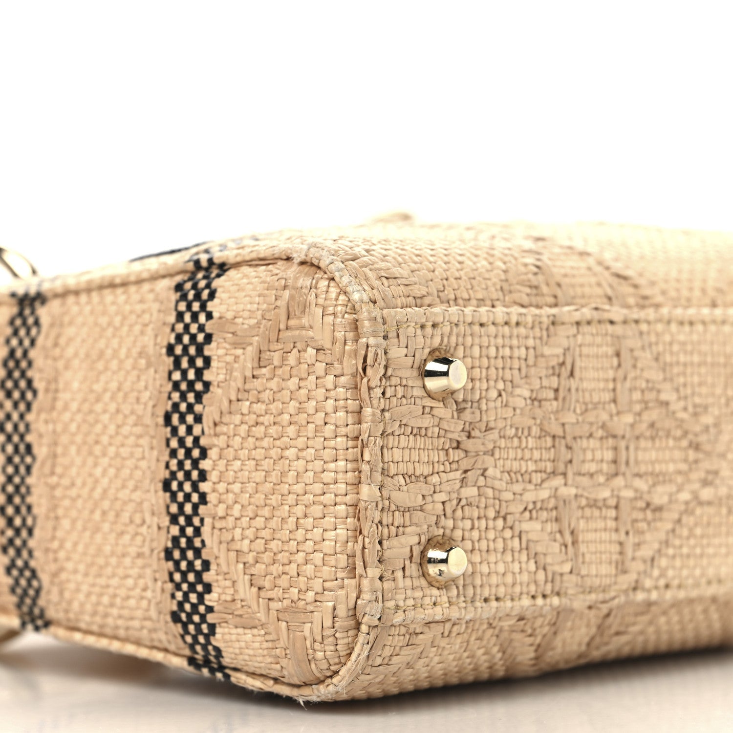 Christian Dior Raffia Woven Cannage Embroidered Mini Lady D-Lite Natural Black