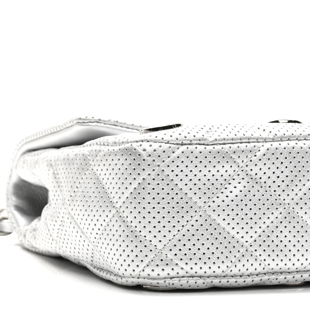 Chanel Perforated Metallic Lambskin Small CC Medals Flap Silver