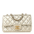 Chanel Metallic Lambskin Quilted Mini Rectangular Flap Gold