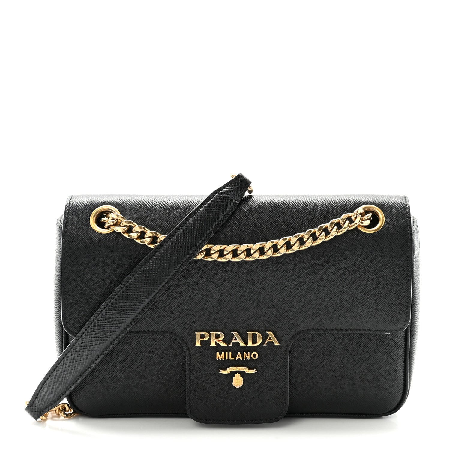 Prada Saffiano Flap Shoulder Bag Black