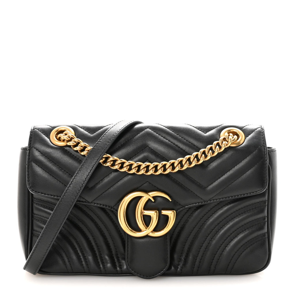 Gucci Calfskin Matelasse Small GG Marmont Shoulder Bag Black