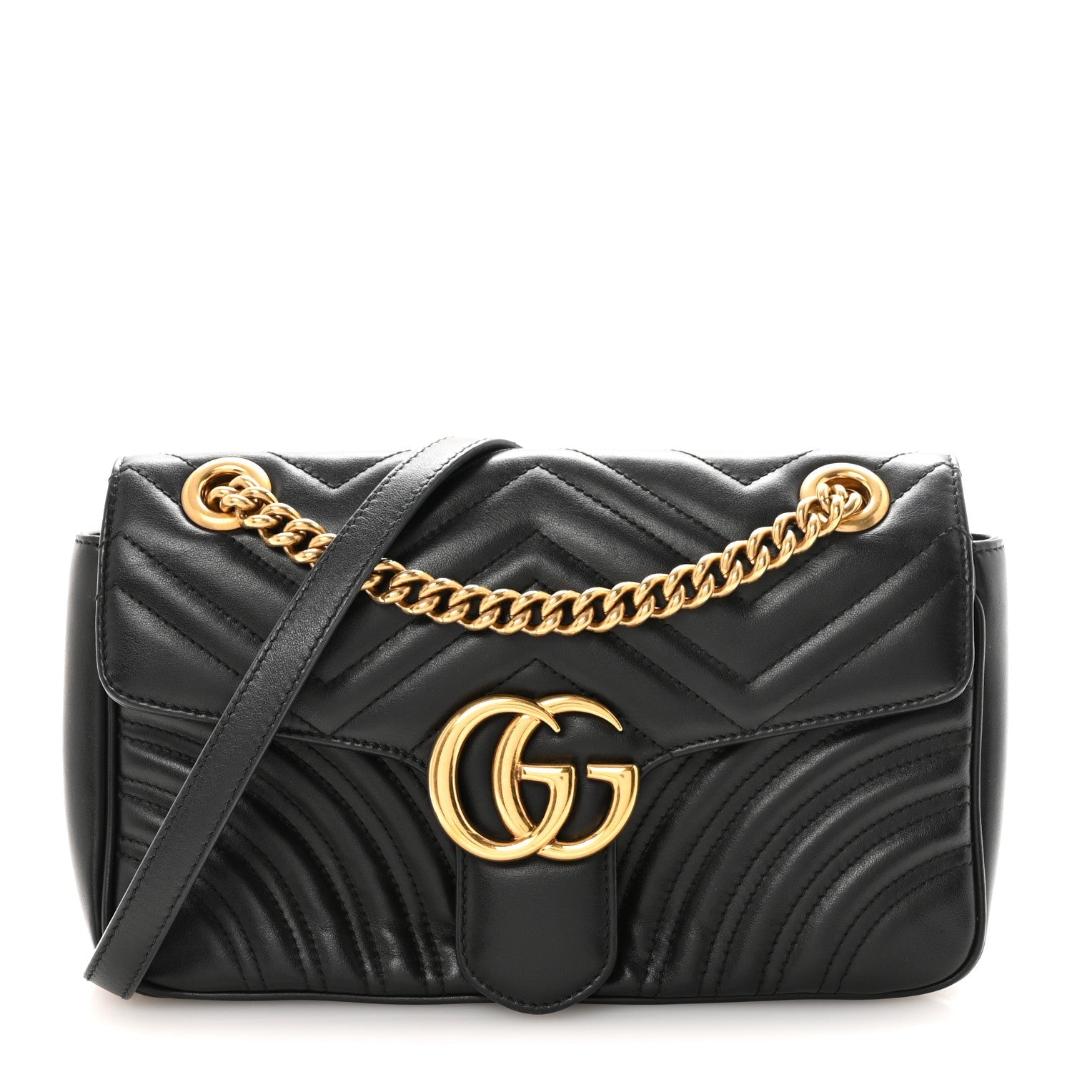 Gucci Calfskin Matelasse Small GG Marmont Shoulder Bag Black