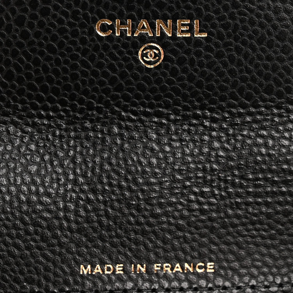 Caviar Quilted Flap Card Holder Wallet Black