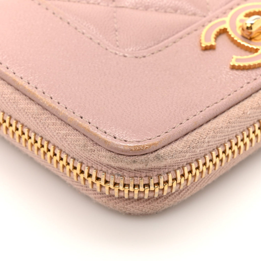 Chanel Sheepskin Quilted Vintage Mademoiselle Zip Coin Purse Pink
