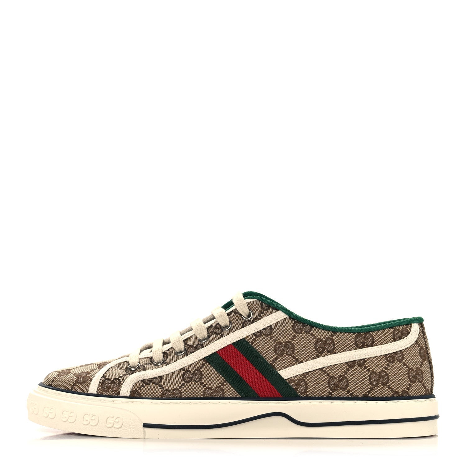 Gucci GG Monogram Web Mens 1977 Tennis Sneakers 11 Beige Ebony Mystic White Vert