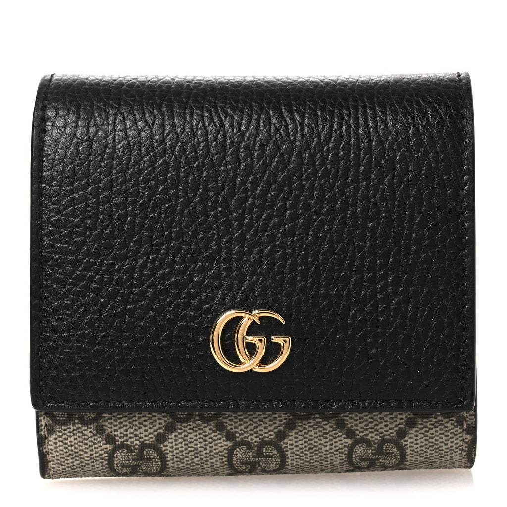 Gucci Dollar Calfskin GG Supreme Monogram Medium GG Marmont Wallet Black Beige Ebony