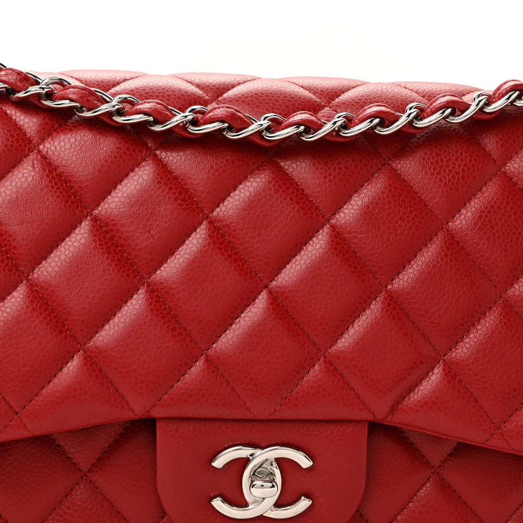 Chanel Caviar Quilted Jumbo Double Flap Dark Red