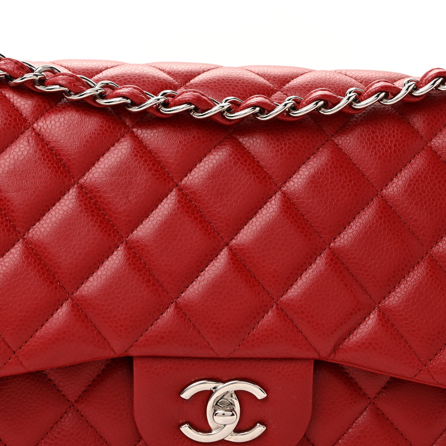 Chanel Caviar Quilted Jumbo Double Flap Dark Red