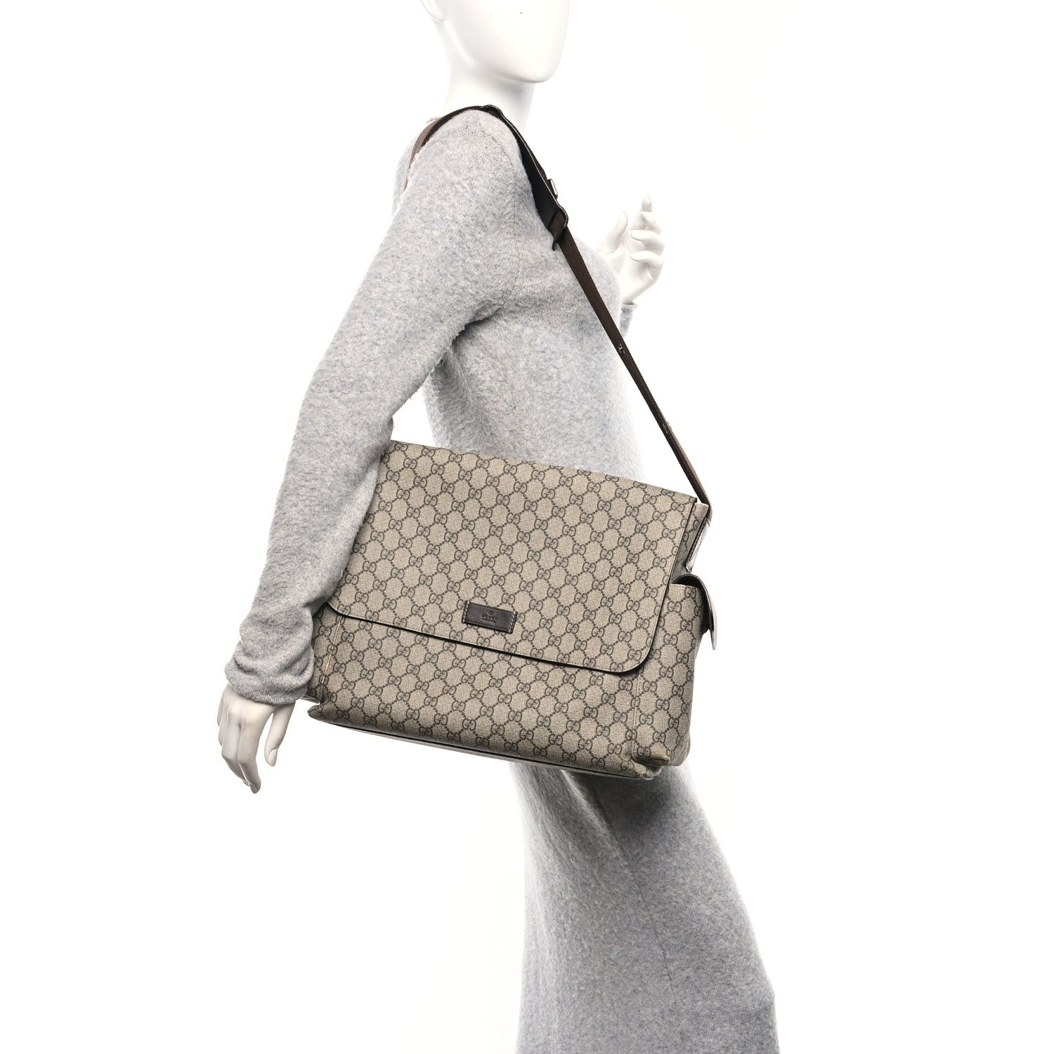 Gucci GG Plus Monogram Messenger Diaper Bag Dark Brown